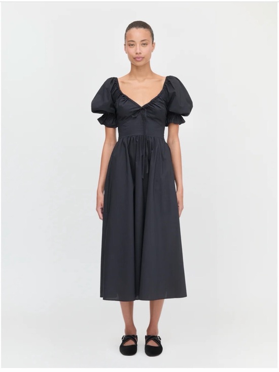 Hill House Home Dresses & Skirts - Hill House Ophelia: Puff-Sleeve Black Midi Dress with Sweetheart Neckline